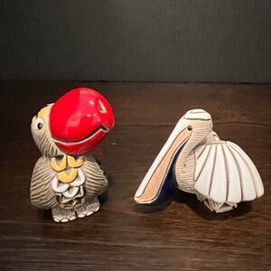 (Uruguay) Artesania Rinconada Pelican & Parrot Bird, Hand Crafted, Rare Ceramic